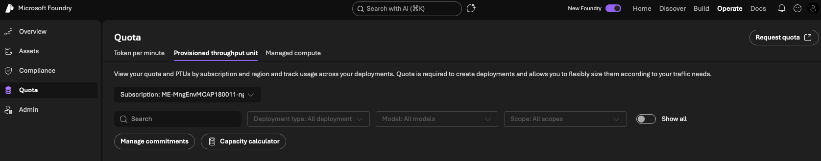 Provisioned Throughput tab in Foundry